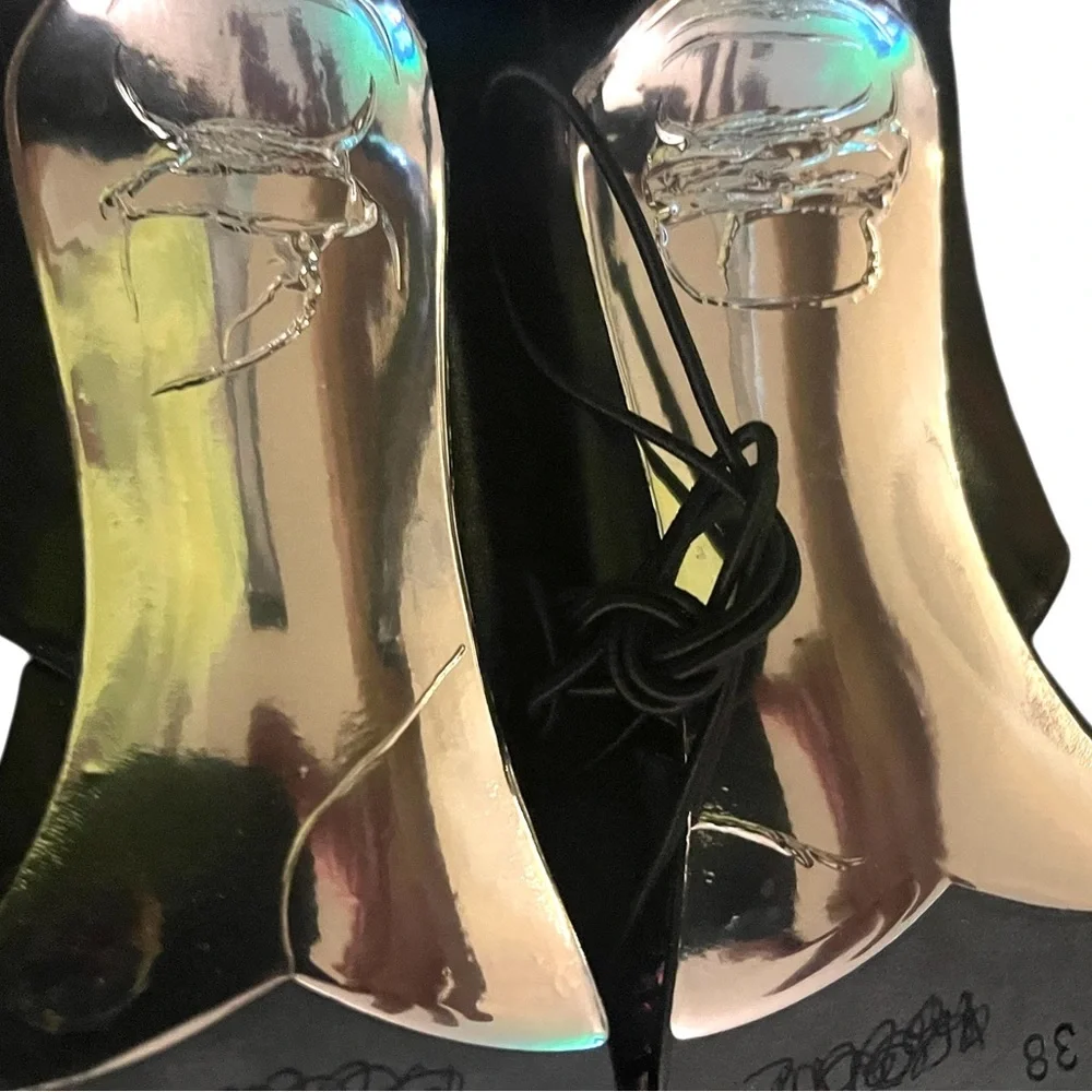 CHANEL Black Purple Tie Stiletto Heels 38 8